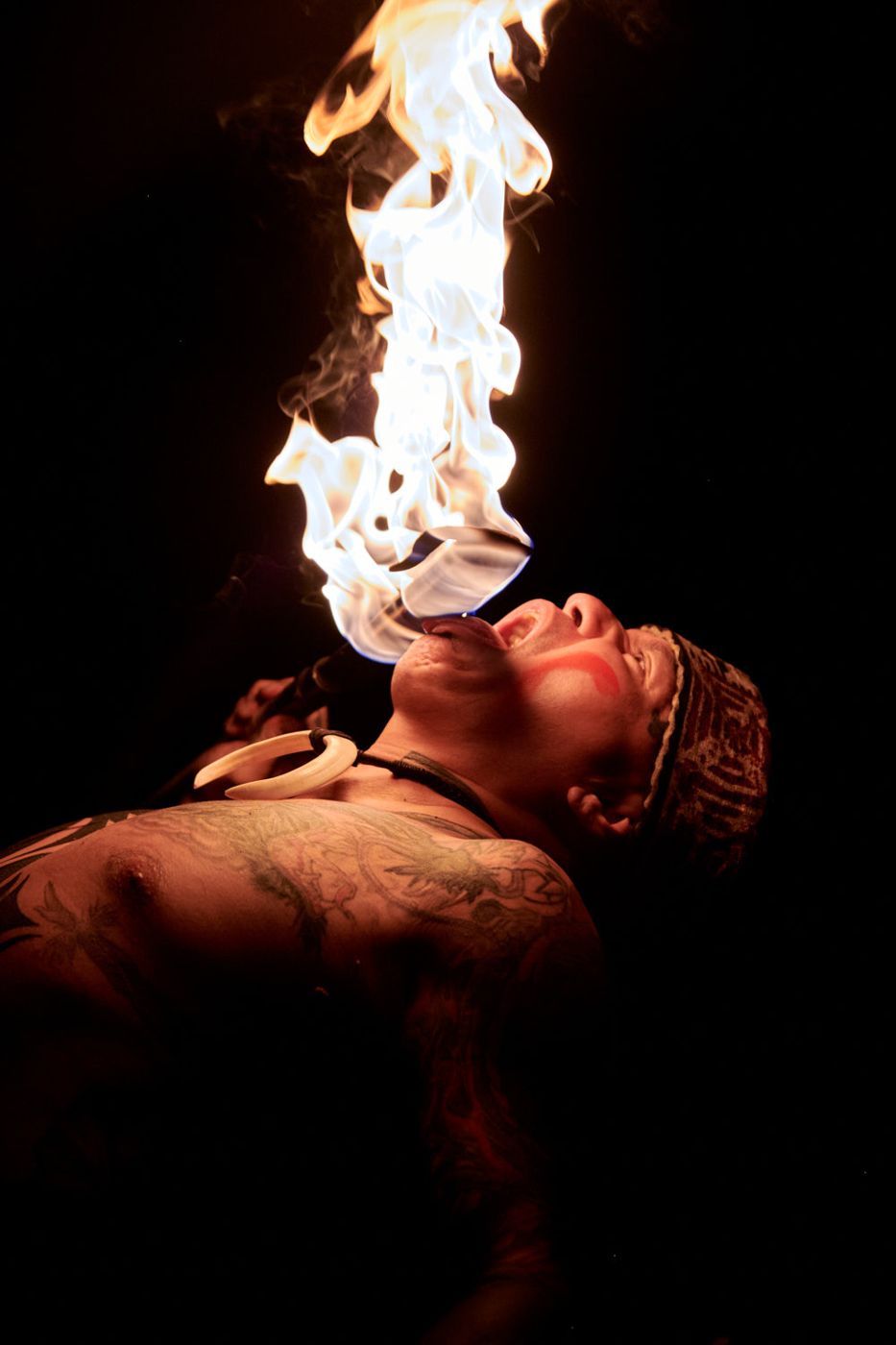 Fire breather at night